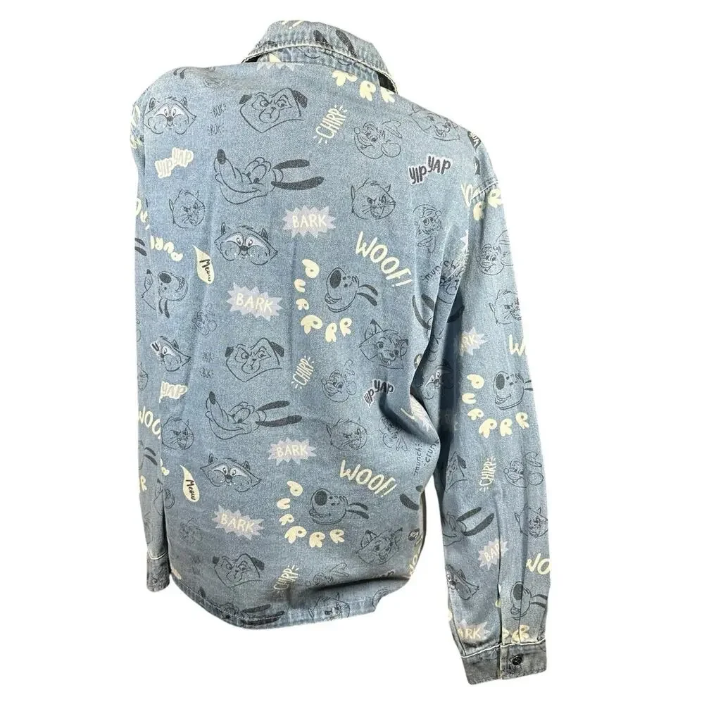 Disney Parks Jean‎ Jacket Adult XL Oversized Blue Denim Critters Pluto Shacket